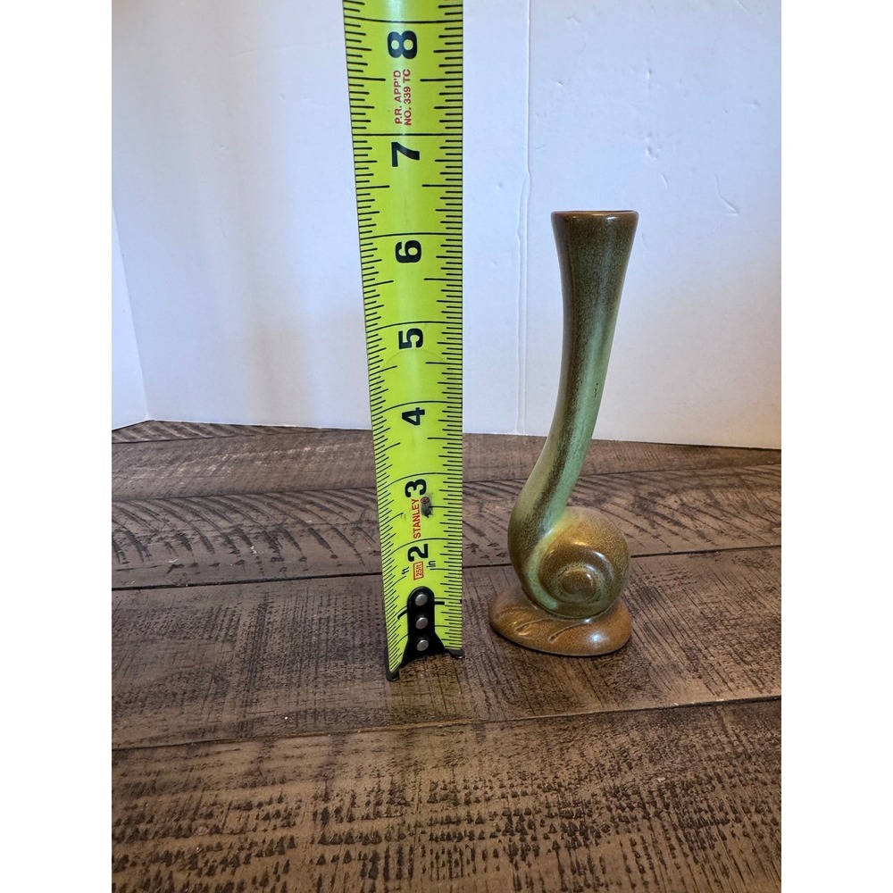Frankoma Bud Vase 7in" Prairie Green Snail Nautilus Shell MCM Home Decor - Picture 3 of 7